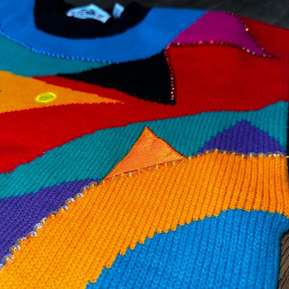 Vtg INTERNATIONAL SPORTSWEAR Extra Touch Colorblock Sequin Satin Dots 40 20W - Picture 4 of 7